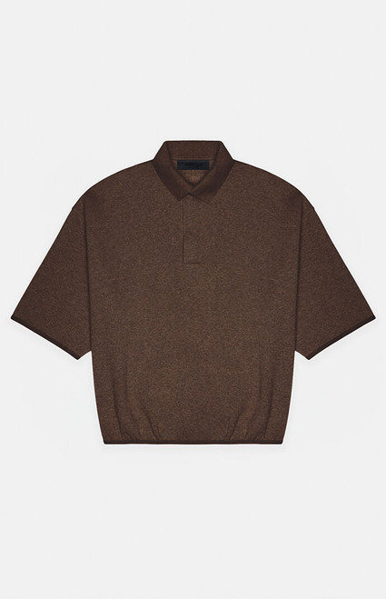 Fear of God ESSENTIALS Men's Heather Wood 3/4 Sleeve Polo Sweatshirt - 0192250500631353