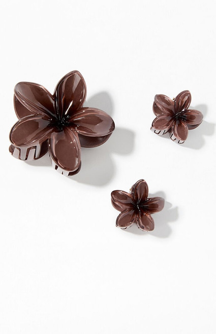 LA Hearts Women's 3 Pack Taupe Plumeria Hair Claw Clips - 0673603660084