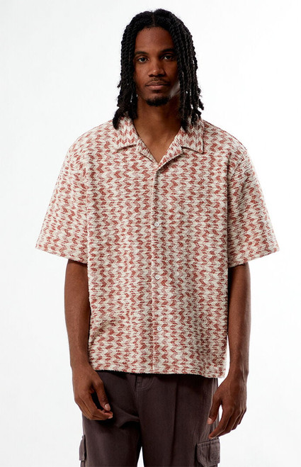 Pacsun Men's Orange Textured Oversized Resort Camp Shirt - 0180484260016