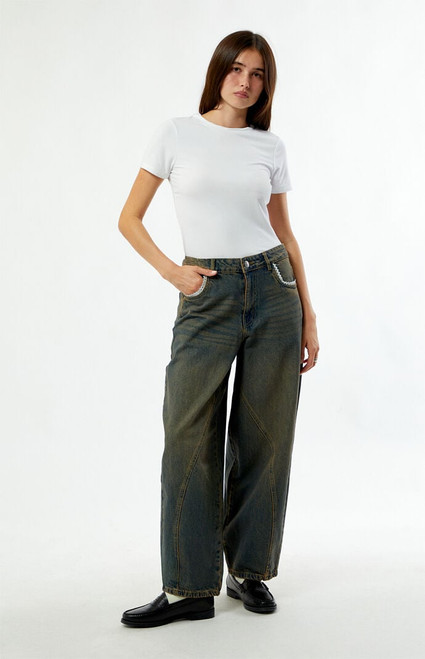 Daisy Street Women's Dark Blue Tinted Evie Barrel Jeans - 0860600250007