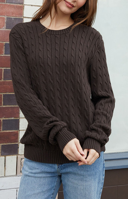 John Galt Women's Brown Cable Knit Sweater - 0796601600204