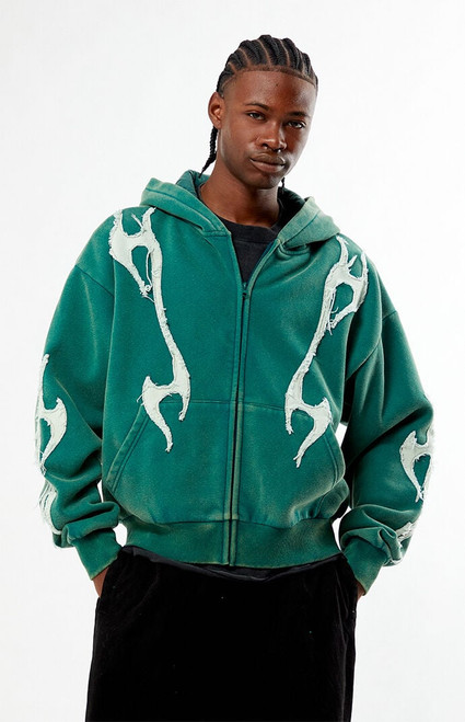 Pacsun Men's Abstract Raw Applique Cropped Full Zip Hoodie - 0193519270024