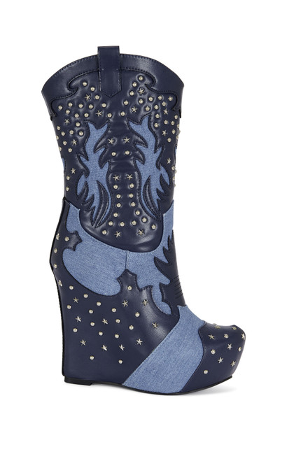 AZALEA WANG Women's Callia Denim Wedge Booties - 0580611590098