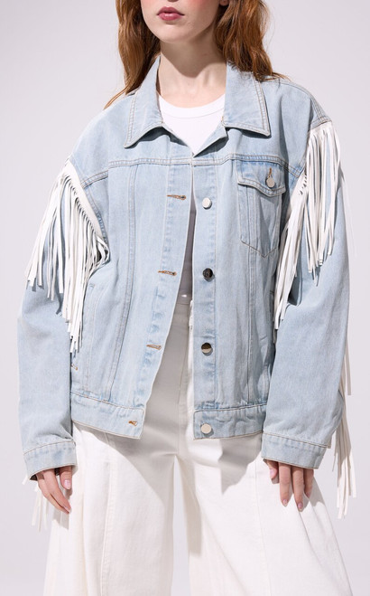 AZALEA WANG Women's Arla Denim Fringe Jacket - 0760611590042
