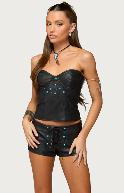 Edikted Women's Jessica Cupped Faux Leather Strapless Top - 0712609690672