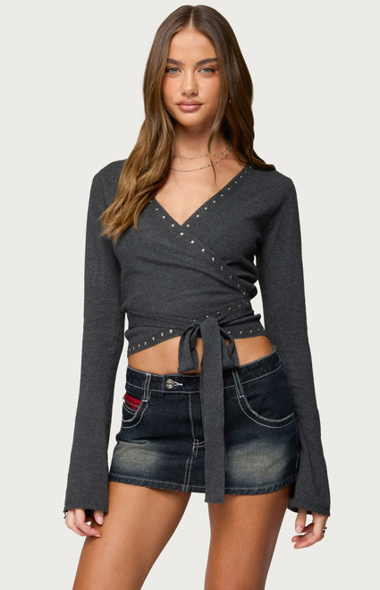 Edikted Women's Roccia Studded Knit Wrap Top - 0740609690312