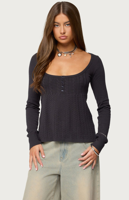 Edikted Women's Jaylah Cable Knit Babydoll Top - 0740609690317