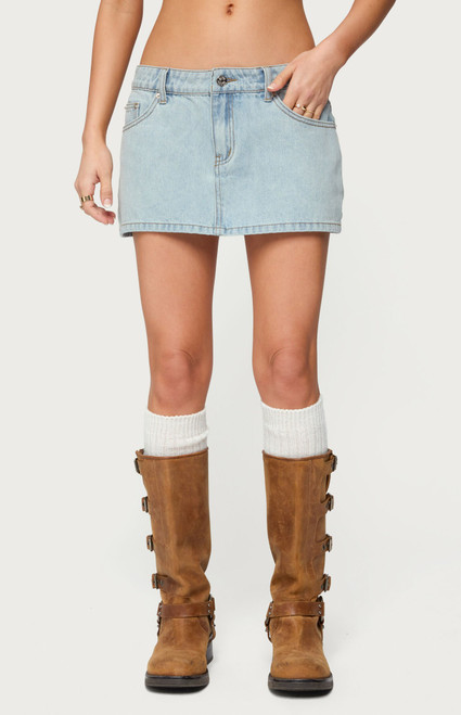 Edikted Women's Petite Chiara Denim Micro Skirt - 0840609690569