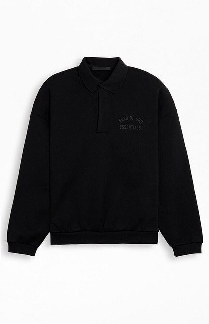 Fear of God ESSENTIALS Men's Black Fleece Polo Sweatshirt - 0192250500680001