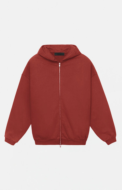 Fear of God ESSENTIALS Men's Crimson Heavy Fleece Full Zip Hoodie - 0192468680020152