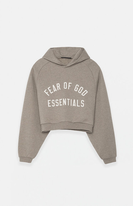 Fear of God ESSENTIALS Women's Heather Grey Cropped Hoodie - 0192250500726367