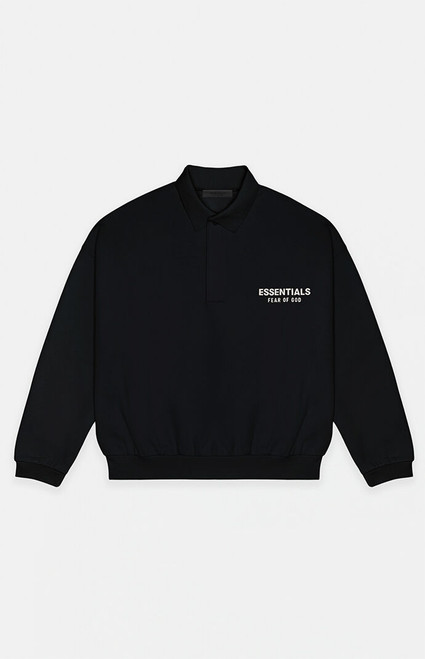 Fear of God ESSENTIALS Men's Black Fleece Polo Sweatshirt - 0192250500705001