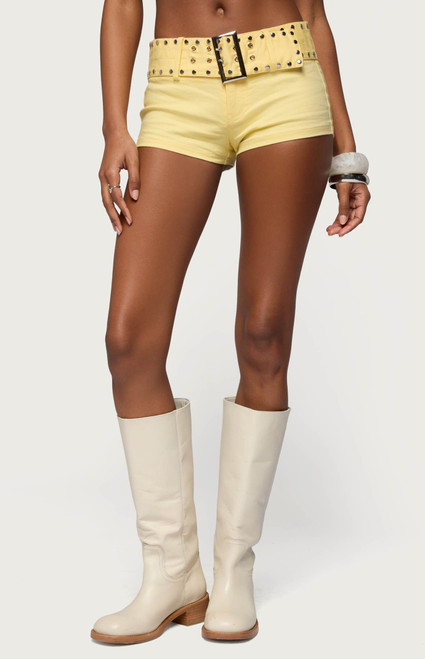 Edikted Women's Studded Belt Denim Micro Shorts - 0267609690010