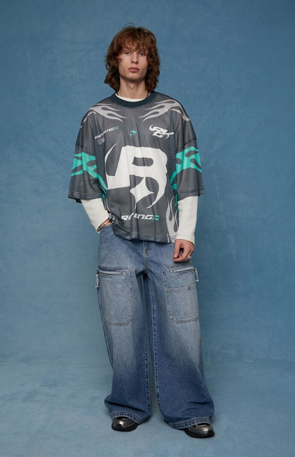 Pacsun Men's Ryder Ultra Baggy Jeans Zippered Medium Blue - 0131242100095