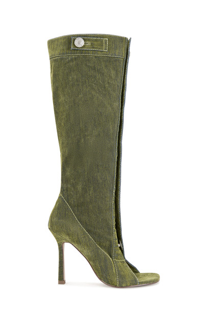 AZALEA WANG Women's Kazuki Olive Velvet Denim Stiletto Boots - 0580611590116