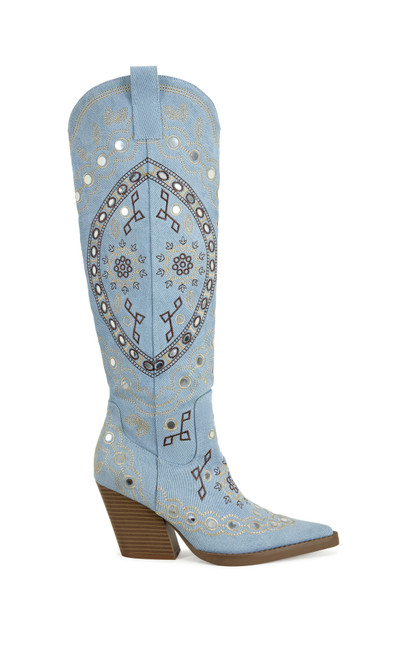 AZALEA WANG Women's Aamina Denim Western Boots - 0580611590119