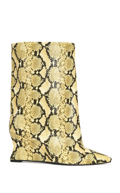 AZALEA WANG Women's Vinci Yellow Snake Wedge Booties - 0580611590135