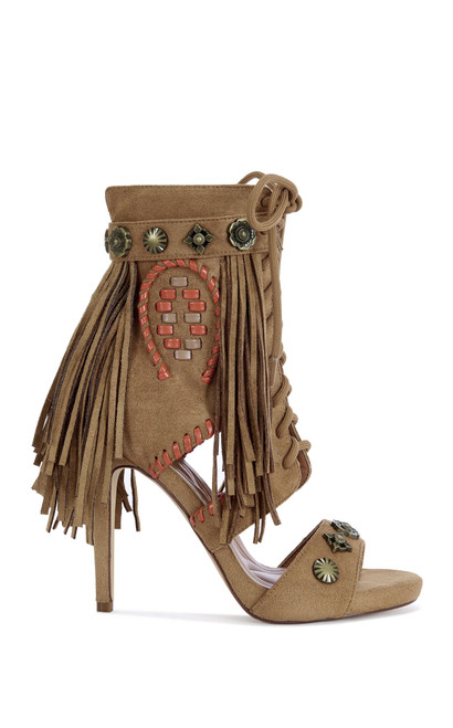 AZALEA WANG Women's Salgado Tan Fringe Stiletto Booties - 0760611590071