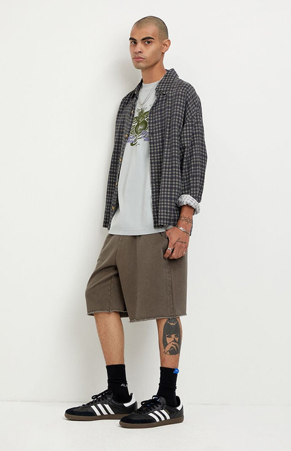 Pacsun Men's Washed Brown Fleece Raw Baggy Sweat Shorts - 0170484260044