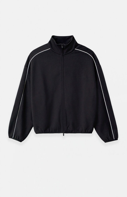 Fear of God ESSENTIALS Men's Jet Black & Cloud White Modern Fleece Track Jacket - 0202250500231378
