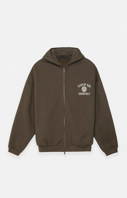 Fear of God ESSENTIALS Men's Brown Heavy Fleece University Full Zip Hoodie - 0192468680036020
