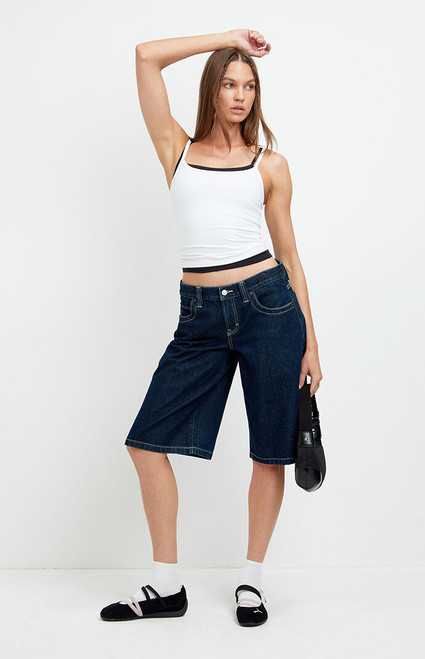 Pacsun Women's Peyton Extreme Jorts Contrast Stitch Dark Blue - 0829454210190