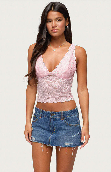 Edikted Women's Vanya Sheer Lace V Neck Top - 0260609690029