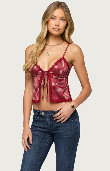 Edikted Women's Backless Satin Effect Polka Dot Top - 0263609690007