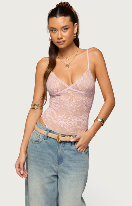 Edikted Women's Nolyn Sheer Lace V Neck Bodysuit - 0263609690010