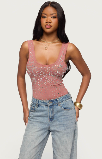 Edikted Women's Angelita Rhinestone Sheer Mesh Bodysuit - 0263609690061