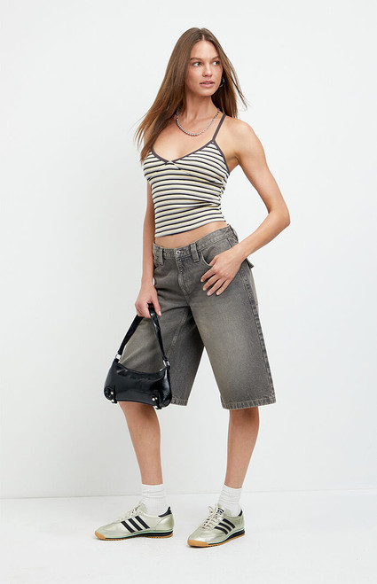 Pacsun Women's Peyton Extreme Jorts Button Pocket Gray - 0829602840072