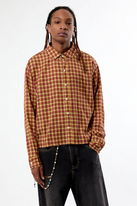 Pacsun Men's Rains Orange Plaid Long Sleeve Shirt - 0183611140027