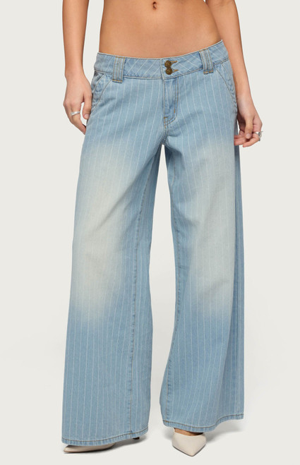 Edikted Women's Petite Cory Striped Low Rise Baggy Jeans - 0267609690013