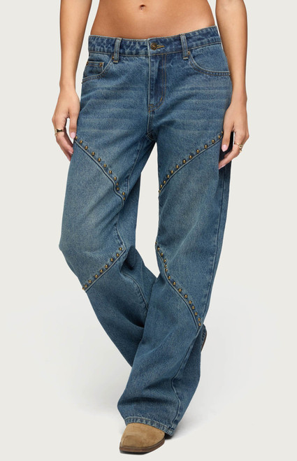 Edikted Women's Charla Stud Low Rise Baggy Jeans - 0267609690015