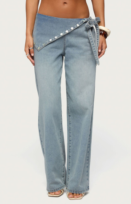 Edikted Women's Button Foldover Low Rise Baggy Jeans - 0267609690024