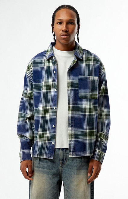 Pacsun Men's Blue Plaid Long Sleeve Flannel Shirt - 0183611140011