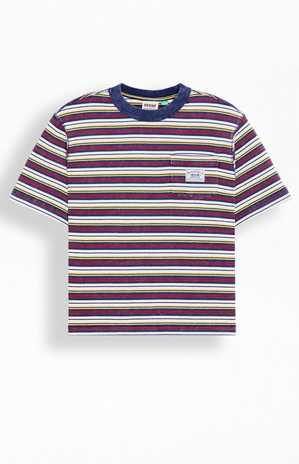 Guess Jeans Men's Striped Cropped Boxy Pocket T-Shirt - 0097513380062