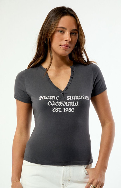 Pacsun Women's Pacific Sunwear Henley Short Sleeve T-Shirt - 0702604850006