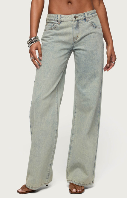 Edikted Women's Tall Magda Acid Wash Low Rise Baggy Jeans - 0267609690005