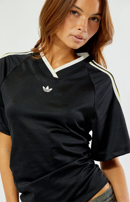 adidas Women's Black Ruched Short Sleeve Football Jersey - 0702000250015