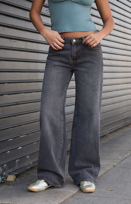 John Galt Women's Washed Black Low Rise Straight Leg Jeans - 0843601600033
