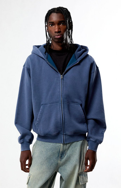 Pacsun Men's Washed Navy Full Zip Hoodie  - 0193522800036