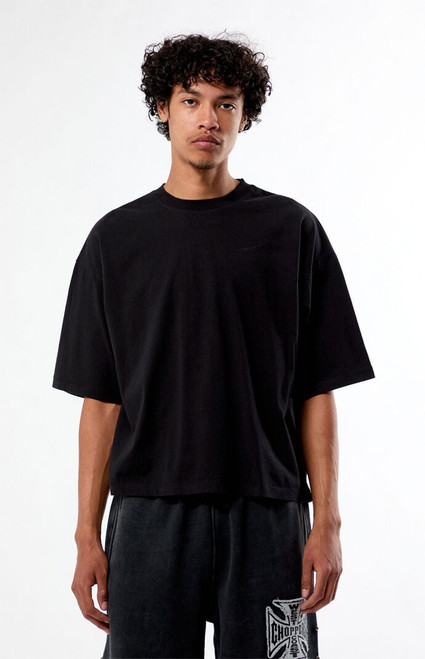 Pacsun Men's Black Solid Dropped Shoulder Cropped T-Shirt - 0120522800113