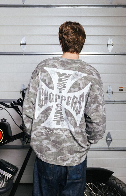 West Coast Choppers Men's Camo Long Sleeve Waffle Knit T-Shirt - 0103603260031