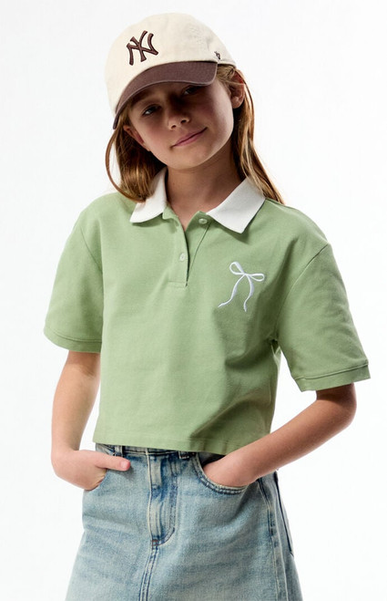 Pacsun Kids Kids Sage Bow Embroidered Cropped Polo Shirt - 0783461580047