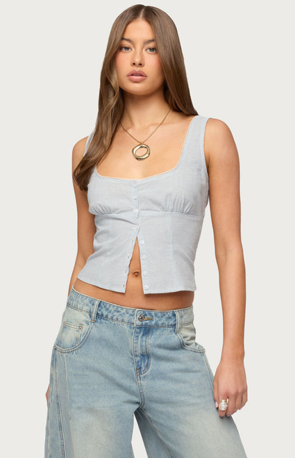 Edikted Women's Katiya Pinstripe Button Up Top - 0260609690044