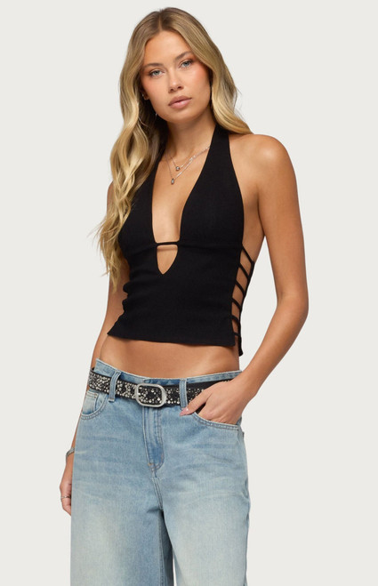 Edikted Women's Aneera Cutout Plunging Halter Top - 0263609690096