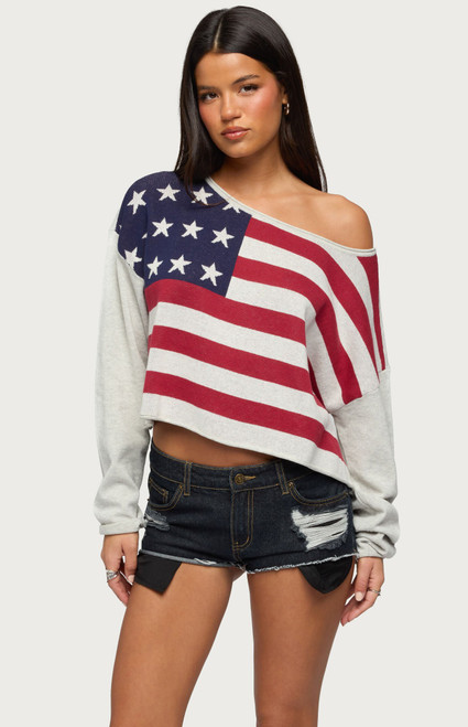 Edikted Women's USA Off Shoulder Sweater - 0264609690010