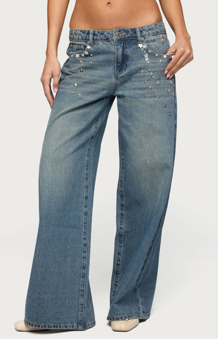 Edikted Women's Mahlia Button Low Rise Baggy Jeans - 0267609690041