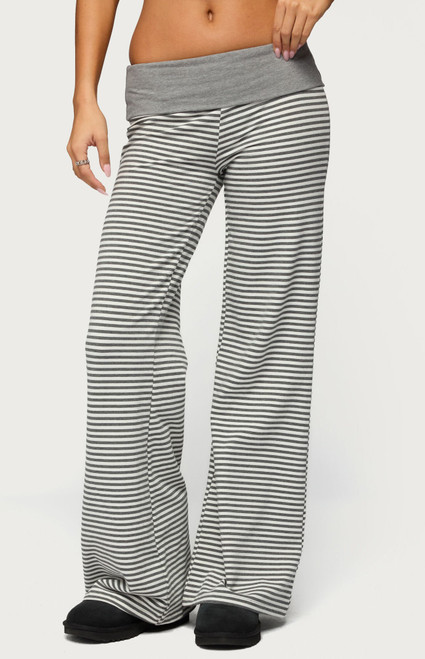 Edikted Women's Meggy Striped Foldover Pants - 0268609690022
